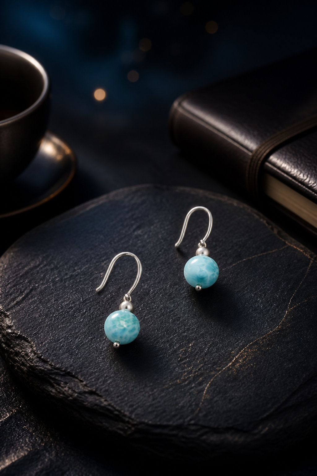 Ripple Light Larimar Earrings (3.3 cm) styled for daily wear, travel, work desk ritual use