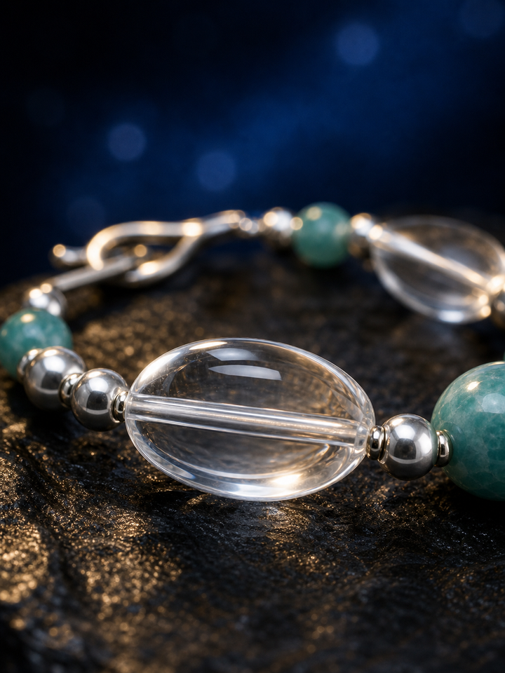 River Glass Amazonite Quartz Bracelet crystal texture close-up