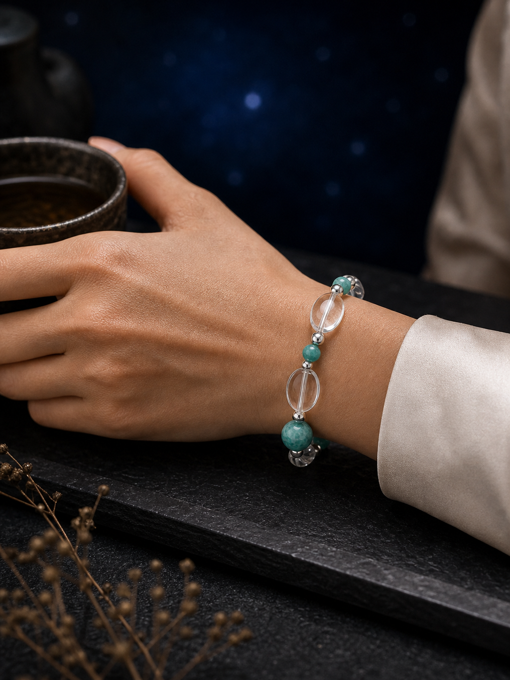 River Glass Amazonite Quartz Bracelet lifestyle ritual context