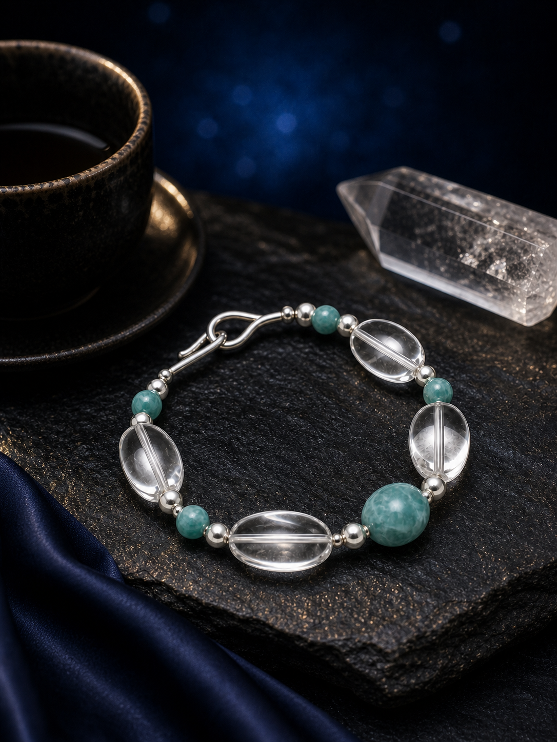 River Glass Amazonite Quartz Bracelet styled for daily wear, travel, work desk ritual use