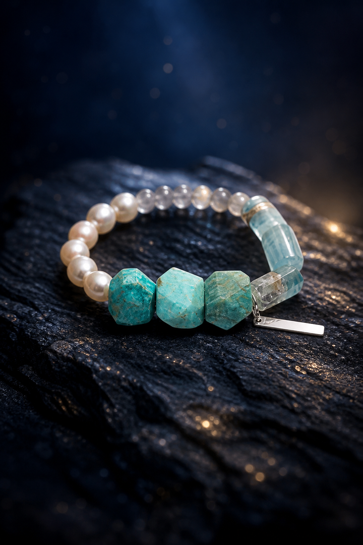 River Hush Amazonite Moonstone Bracelet angled three-quarter product view