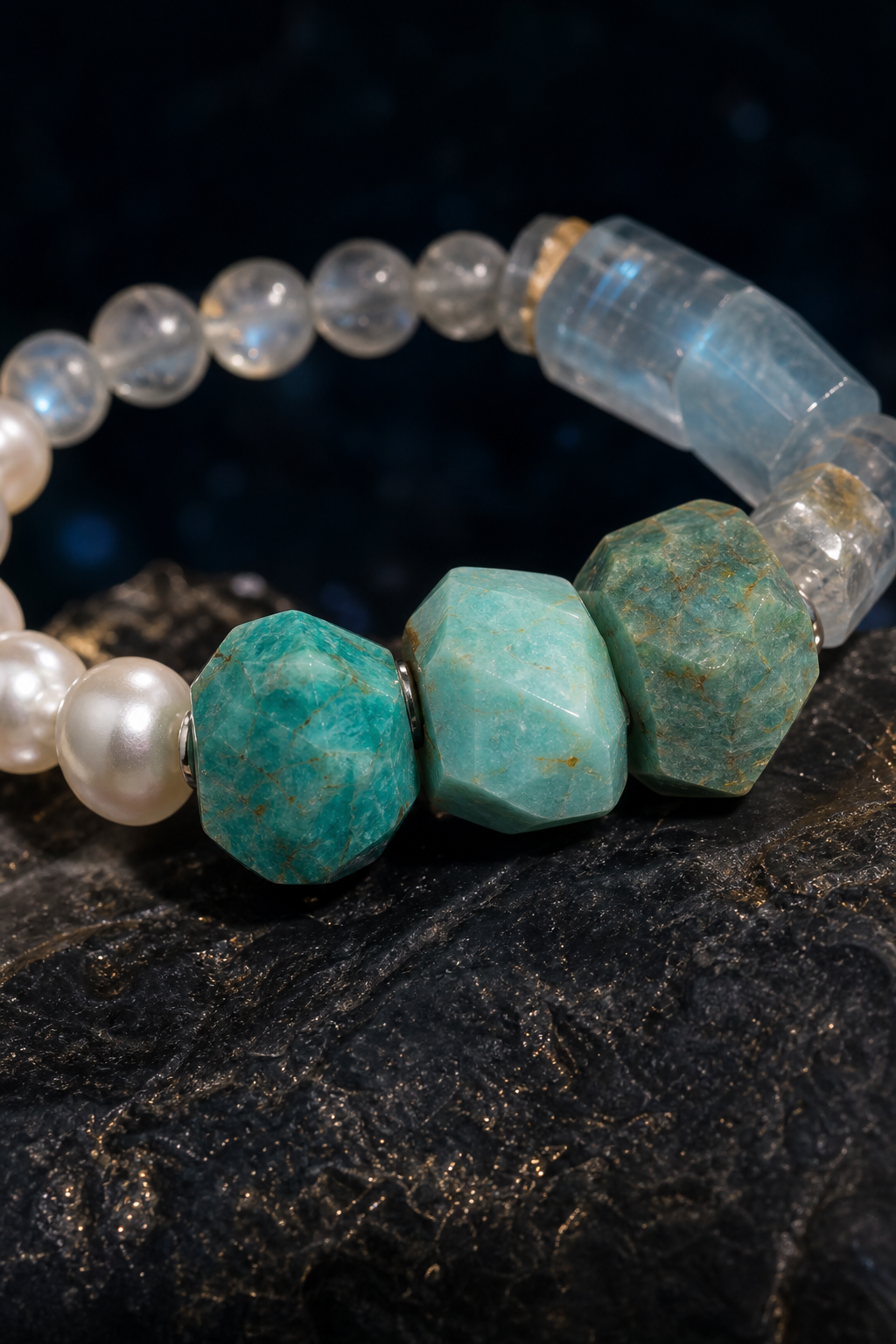 River Hush Amazonite Moonstone Bracelet crystal texture close-up