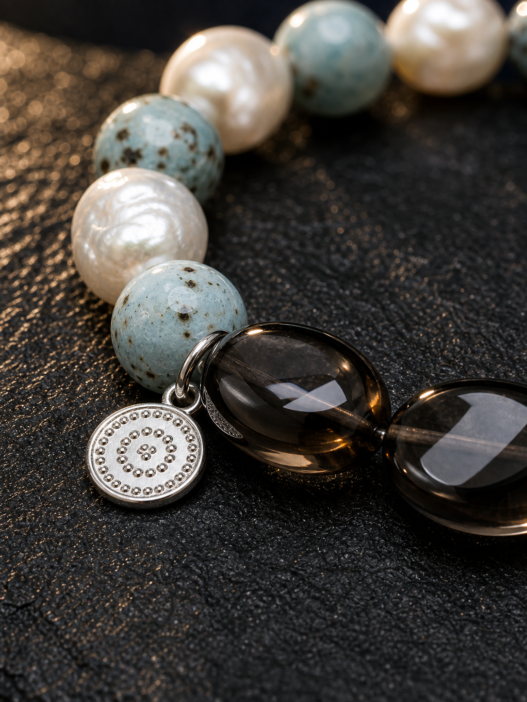 Sea Veil Smoky Pearl Bracelet crystal texture close-up
