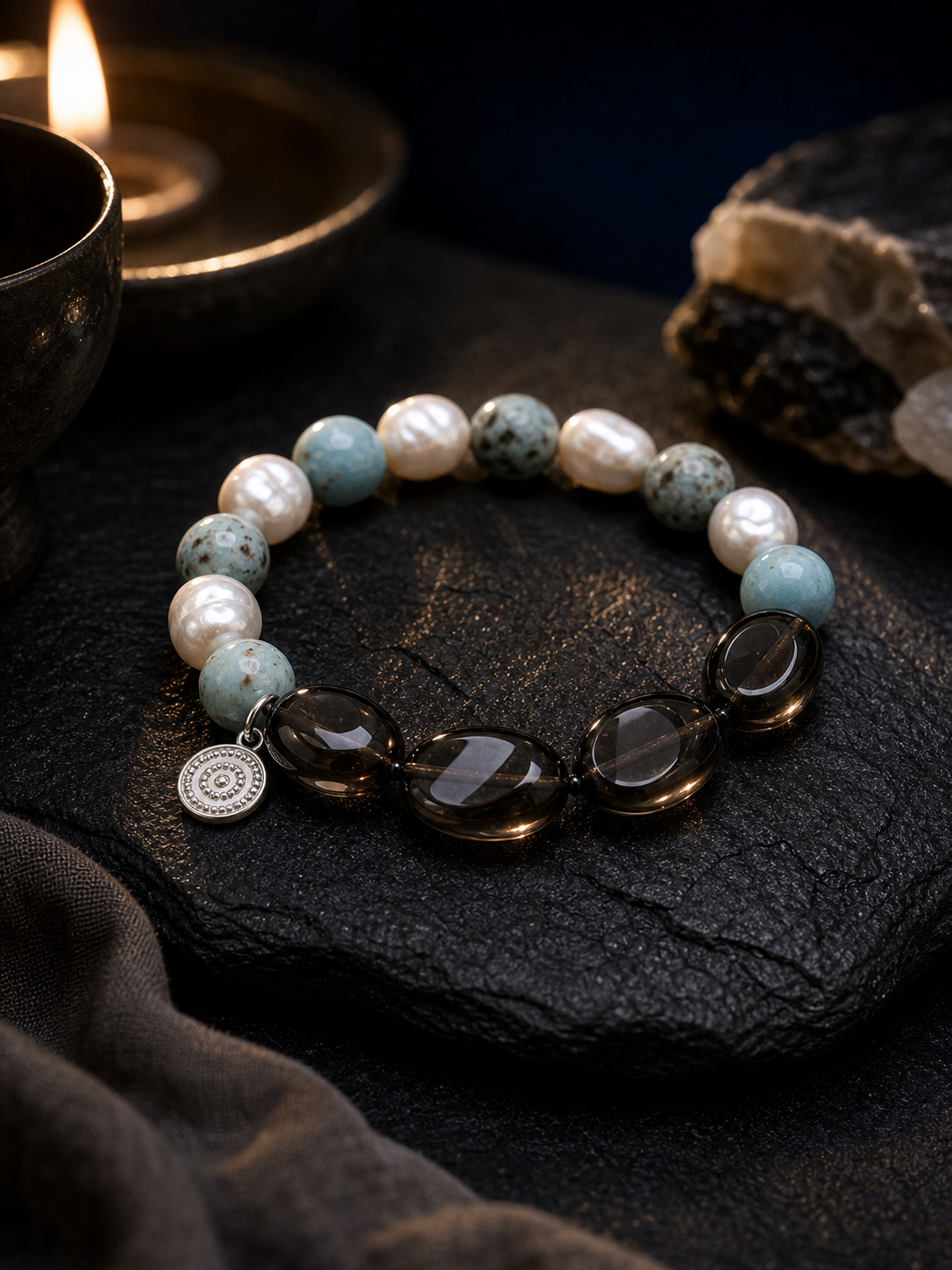Sea Veil Smoky Pearl Bracelet styled for daily wear, travel, bedside ritual use