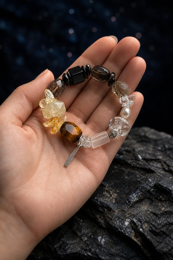 Shadow Ember Tiger's Eye Bracelet shown in hand for scale