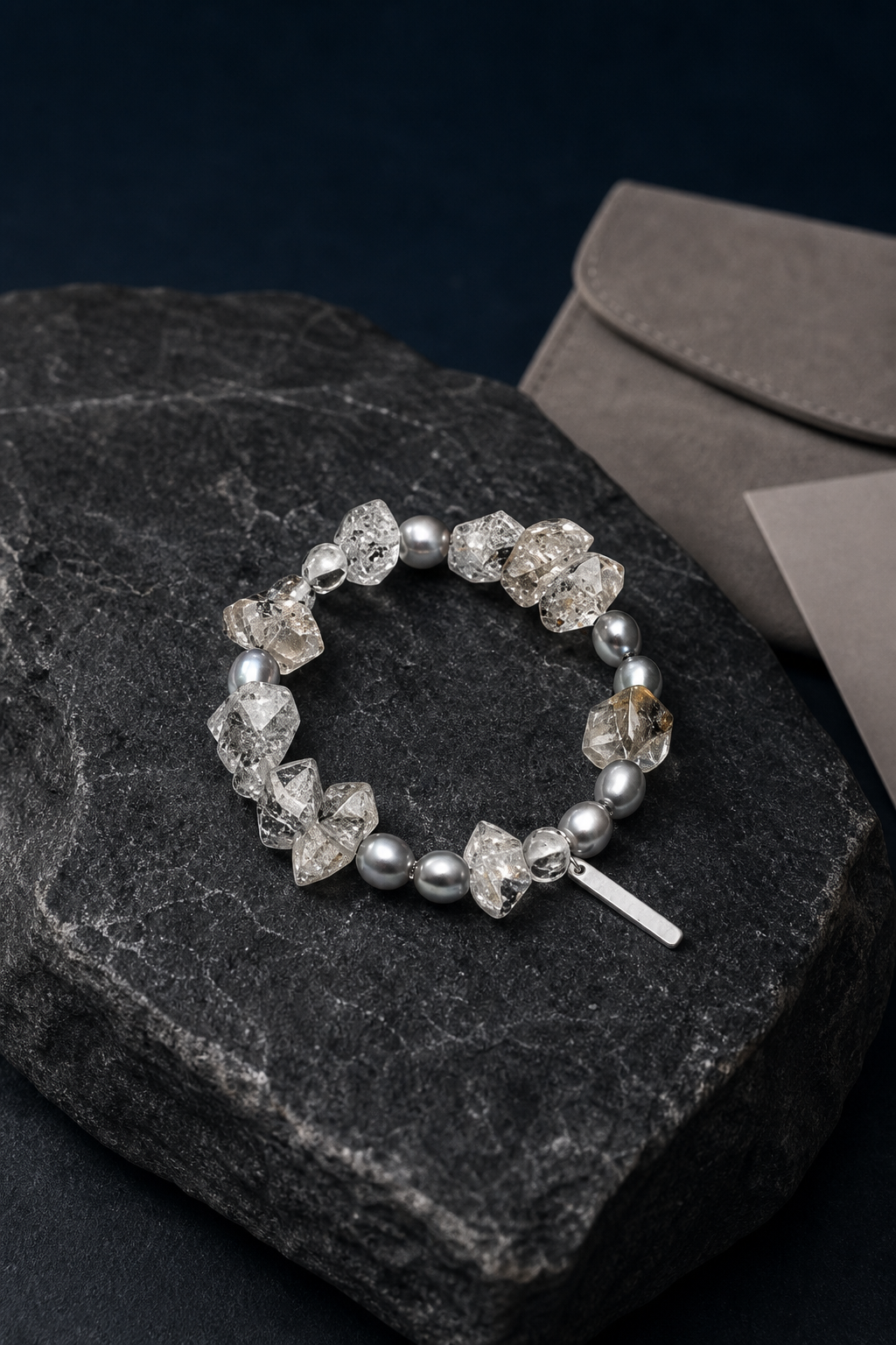 Slate Current Smoky Quartz Bracelet packaging flat lay