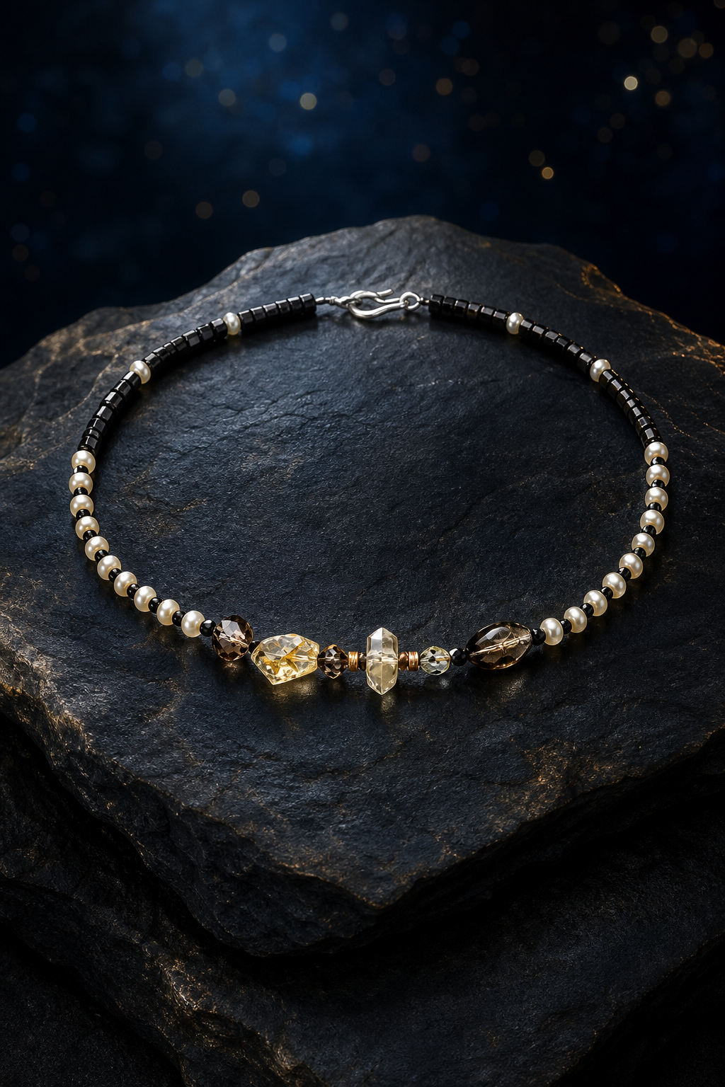 Smoked Moon Citrine Pearl Necklace side or closure detail