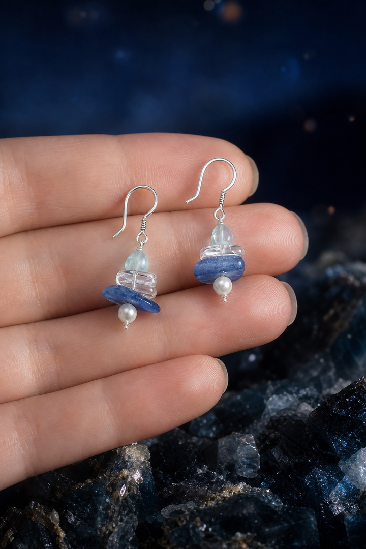 Snowglass Drift Earrings (4.3 cm) shown in hand for scale