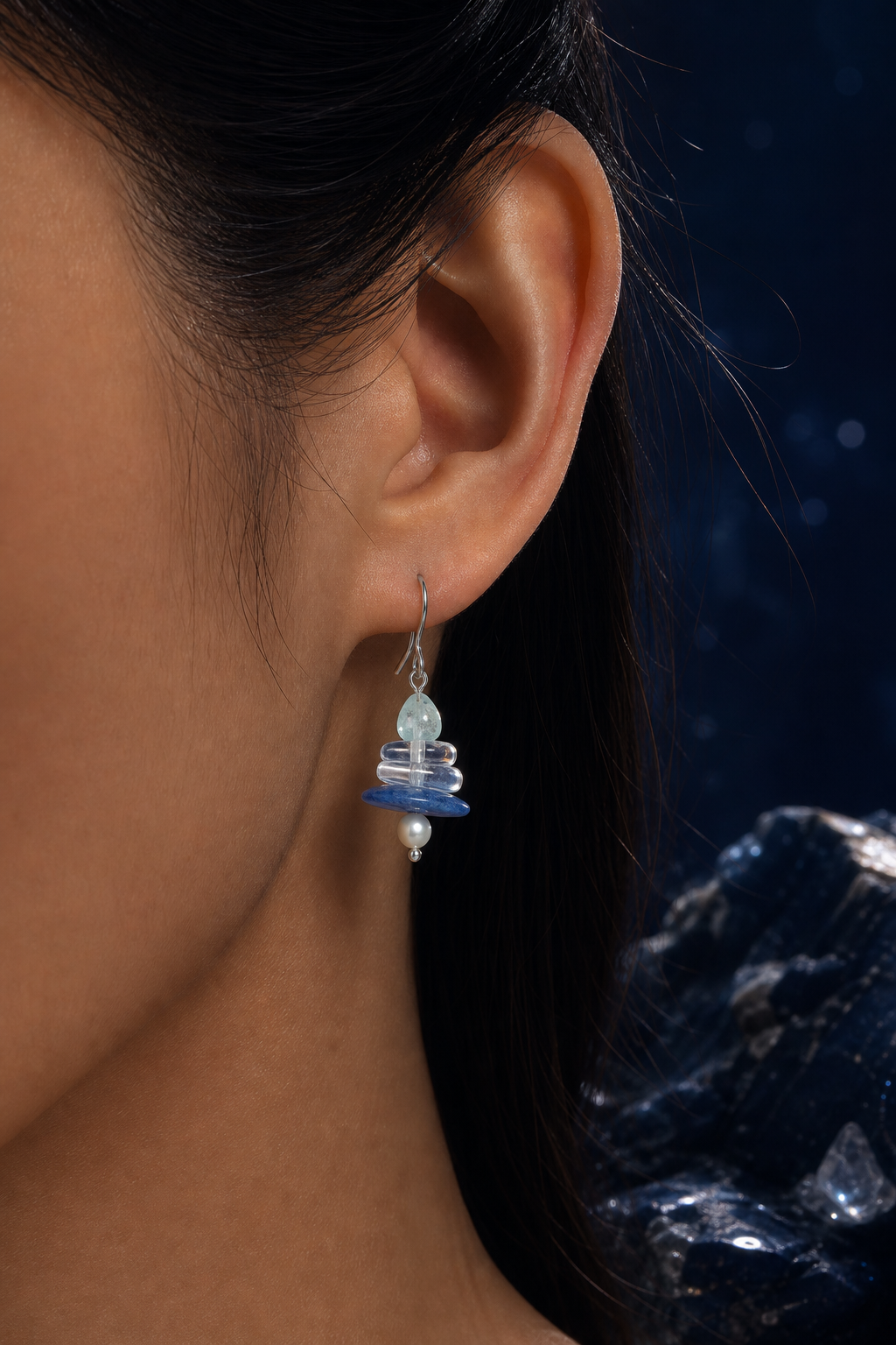 Snowglass Drift Earrings (4.3 cm) faceless model close-up
