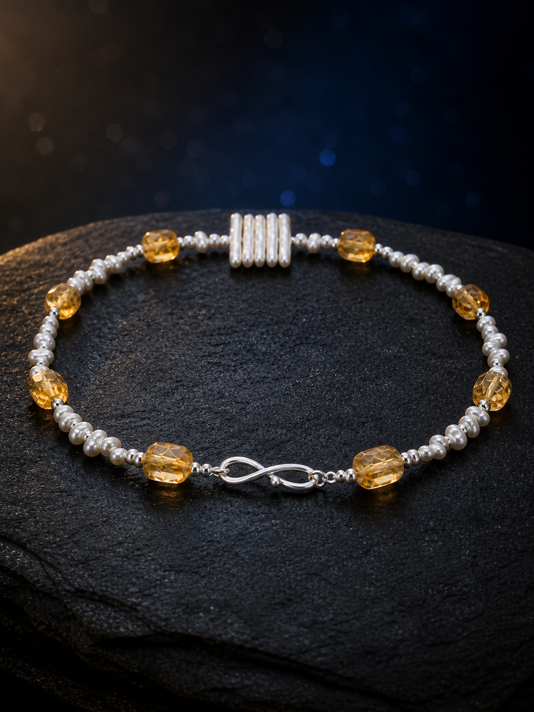 Solar Thread Citrine Pearl Necklace side or closure detail
