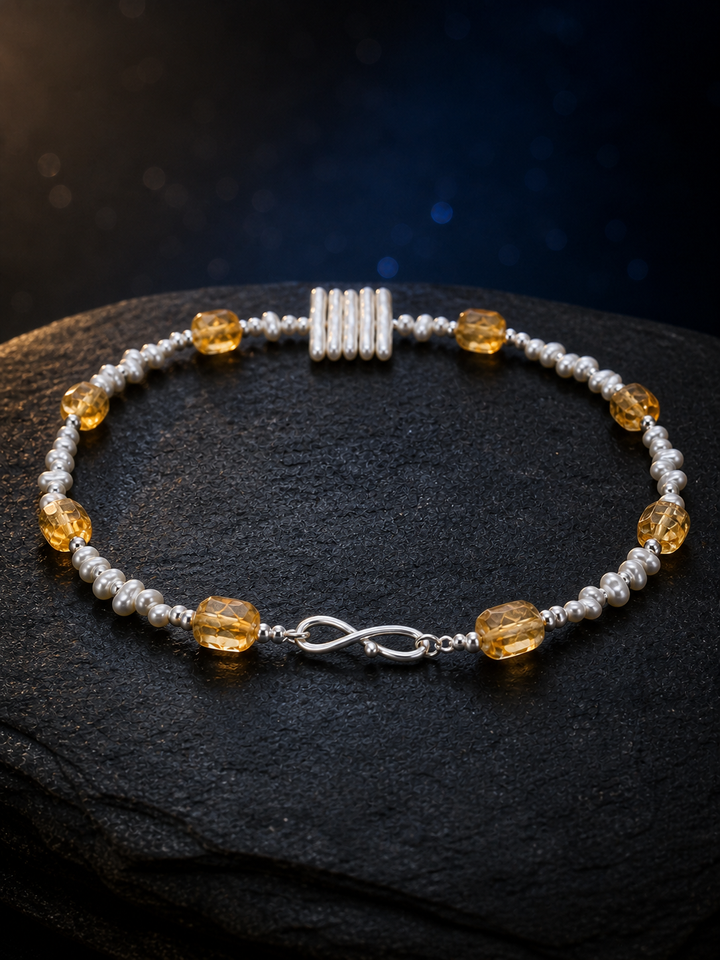 Solar Thread Citrine Pearl Necklace side or closure detail