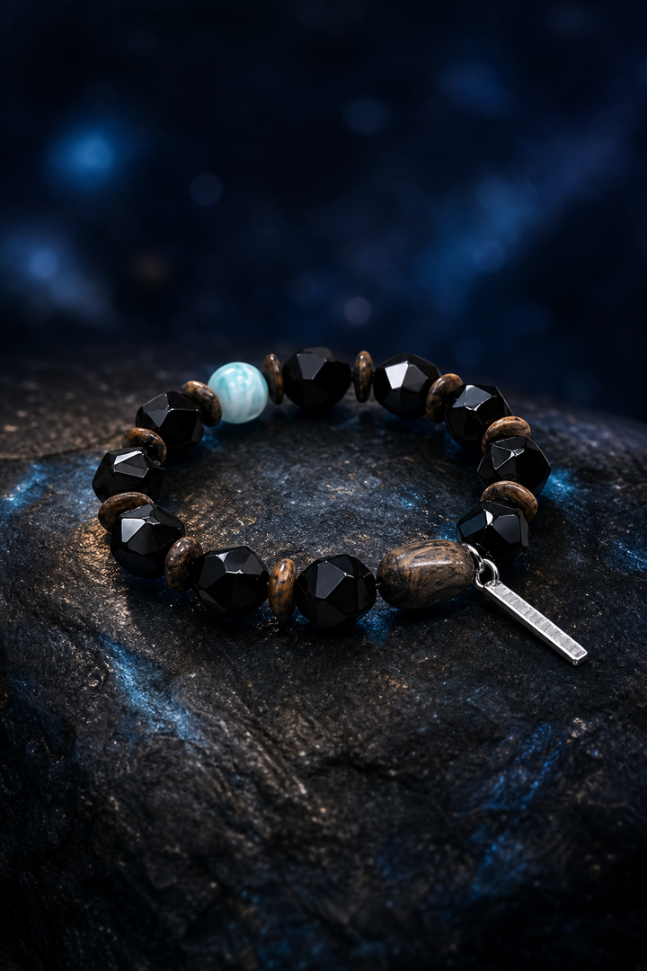 Star Ravine Larimar Bracelet front view on a dark atmospheric backdrop