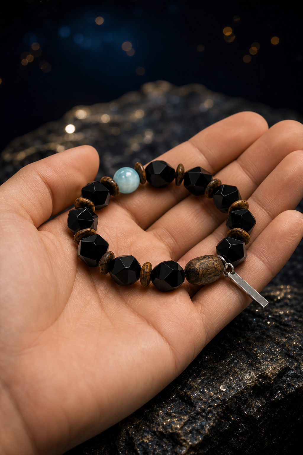 Star Ravine Larimar Bracelet shown in hand for scale