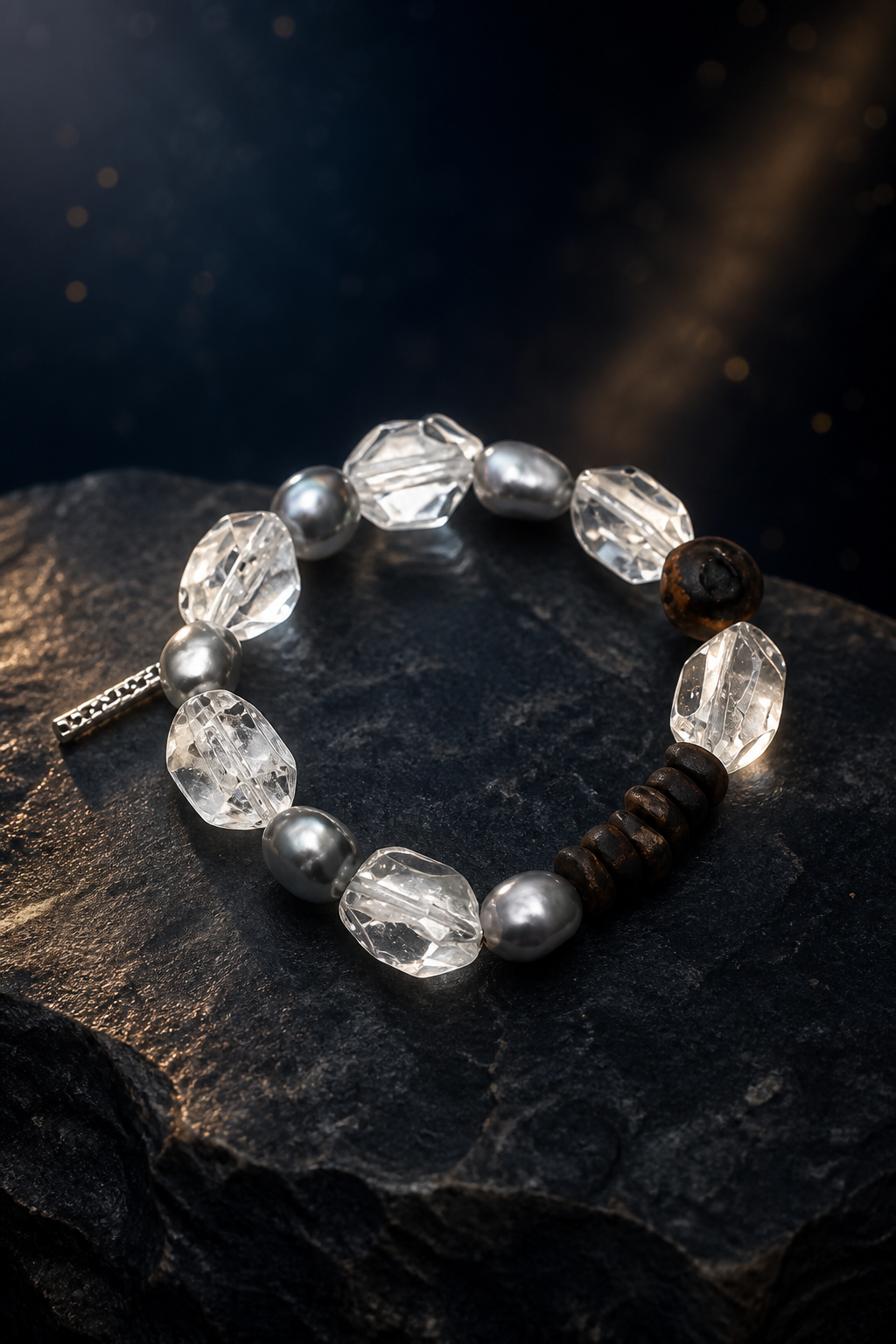Stillwood Quartz Pearl Bracelet angled three-quarter product view