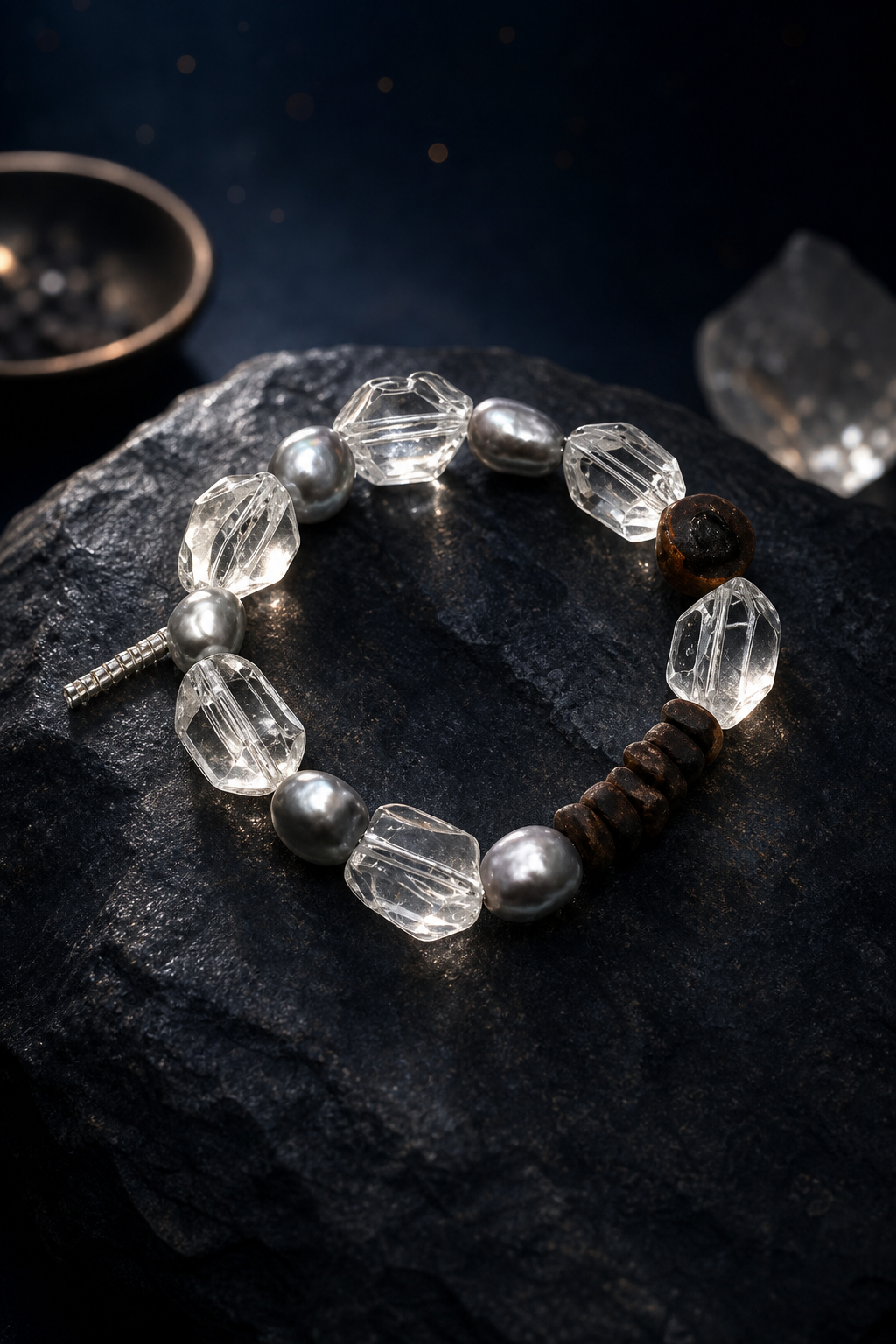 Stillwood Quartz Pearl Bracelet styled for daily wear, meditation, work desk ritual use
