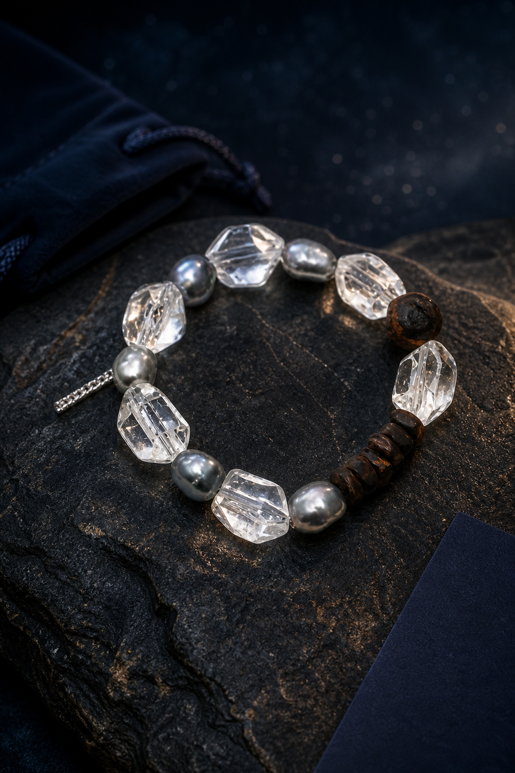 Stillwood Quartz Pearl Bracelet packaging flat lay