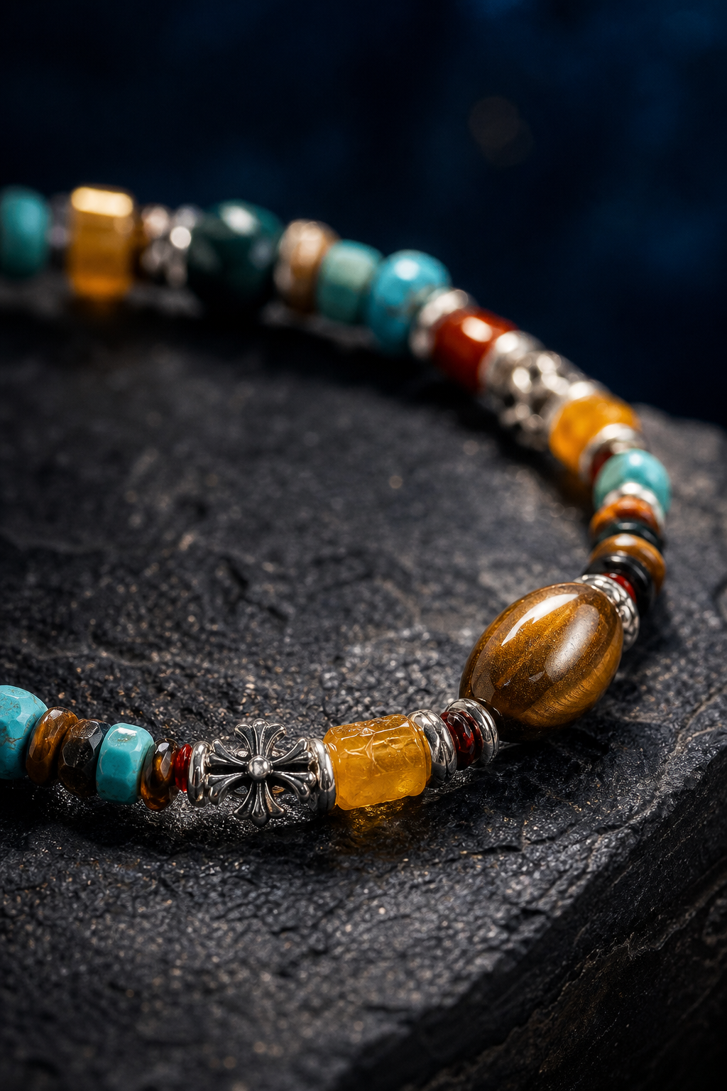 Sunmark Tiger's Eye Turquoise Bracelet crystal texture close-up