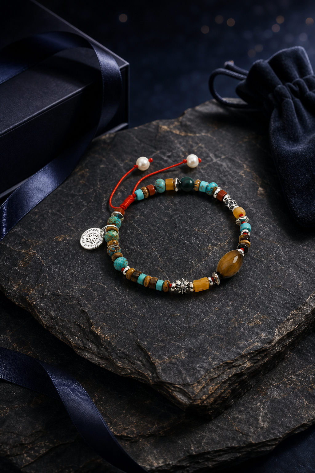 Sunmark Tiger's Eye Turquoise Bracelet packaging flat lay