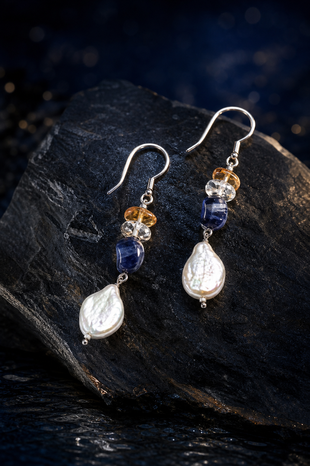Tideglass Citrine Pearl Earrings (5.5 cm) angled three-quarter product view