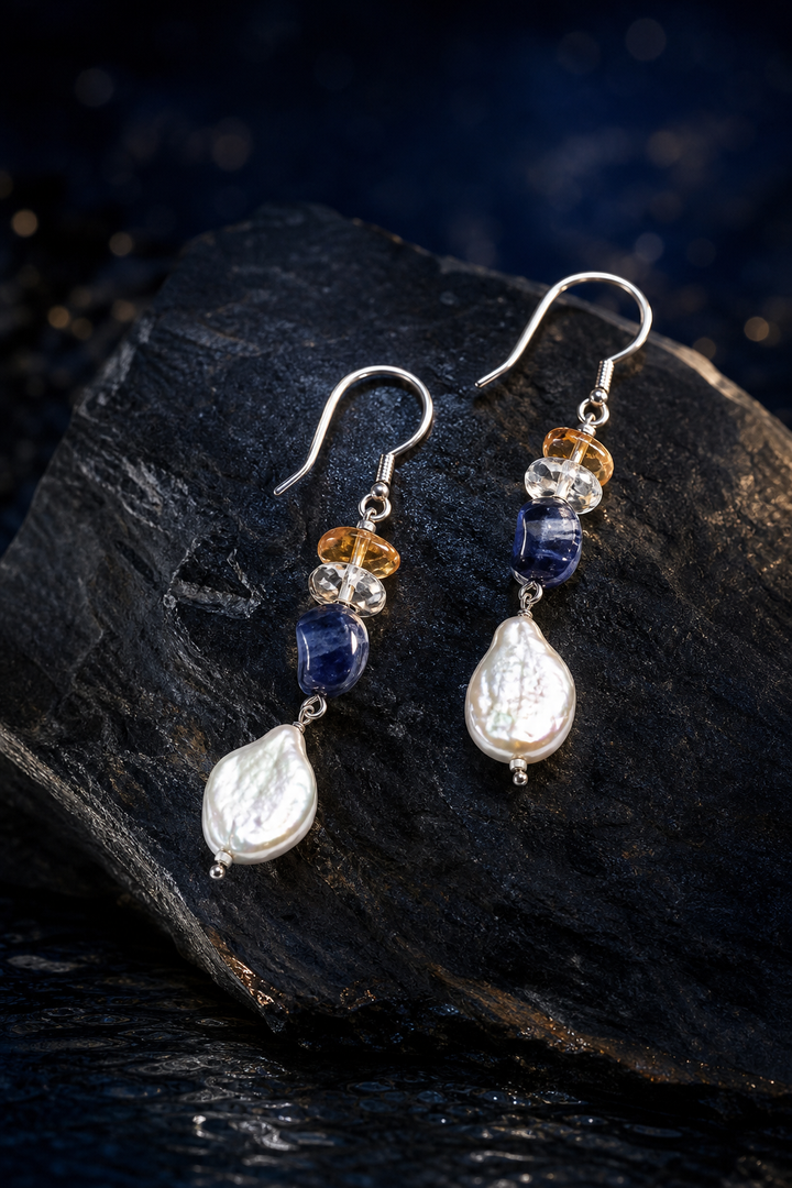 Tideglass Citrine Pearl Earrings (5.5 cm) angled three-quarter product view