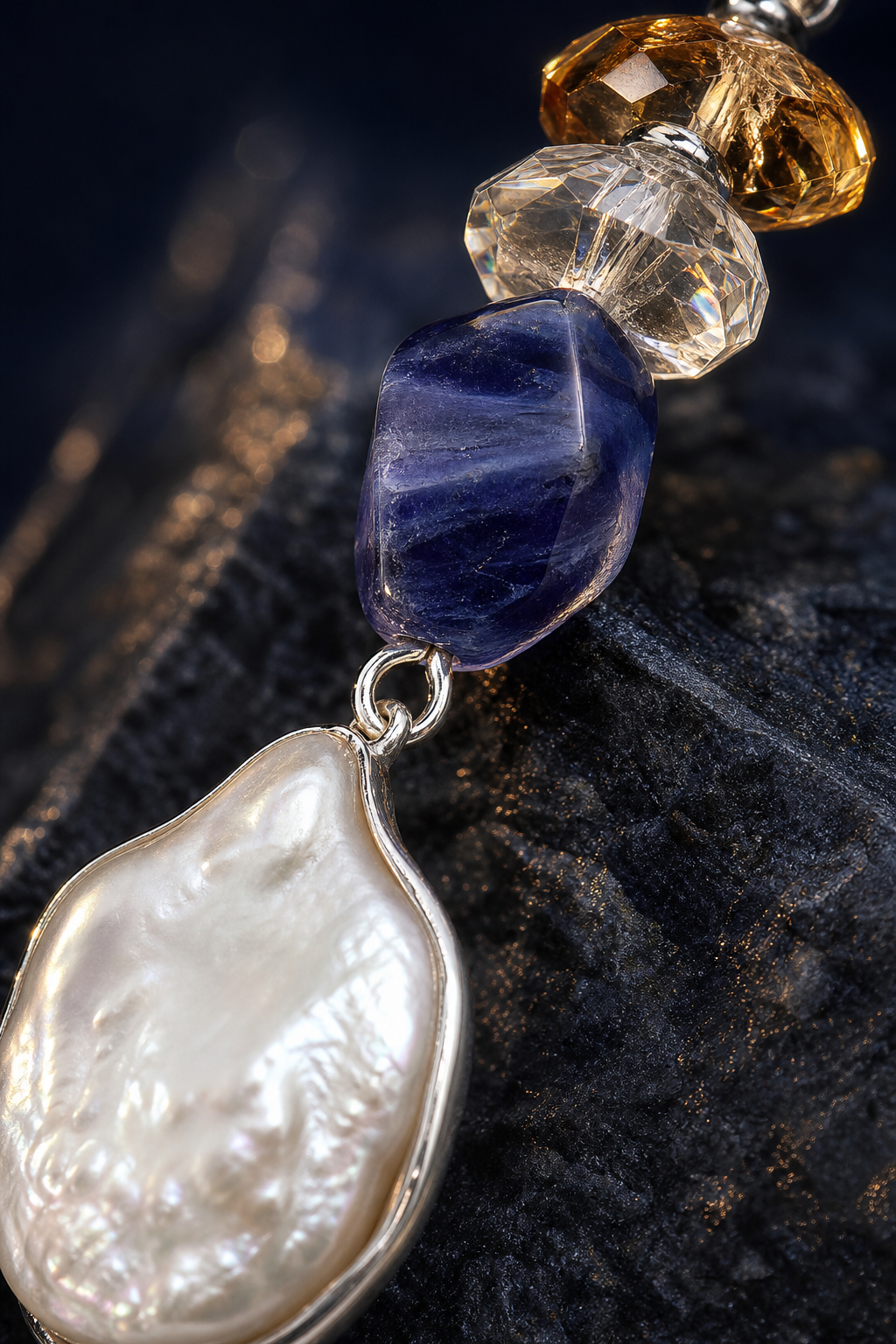 Tideglass Citrine Pearl Earrings (5.5 cm) crystal texture close-up