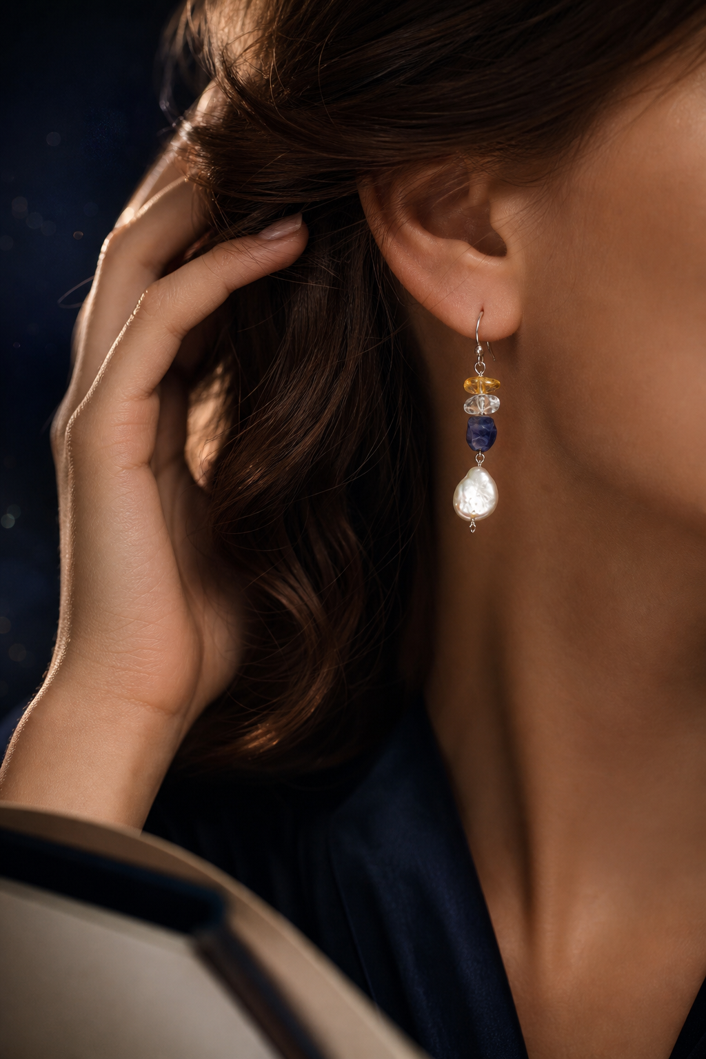 Tideglass Citrine Pearl Earrings (5.5 cm) lifestyle ritual context