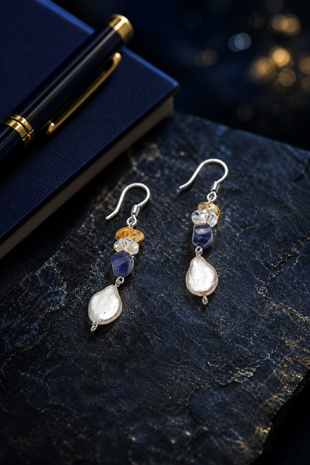 Tideglass Citrine Pearl Earrings (5.5 cm) styled for daily wear, work desk, travel ritual use