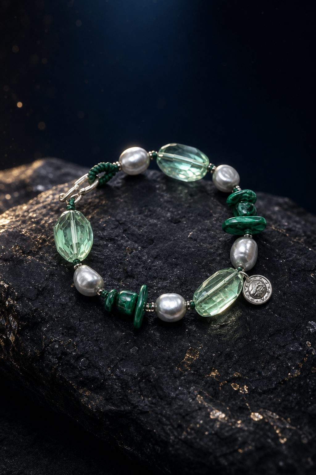 Verdant Echo Malachite Bracelet angled three-quarter product view
