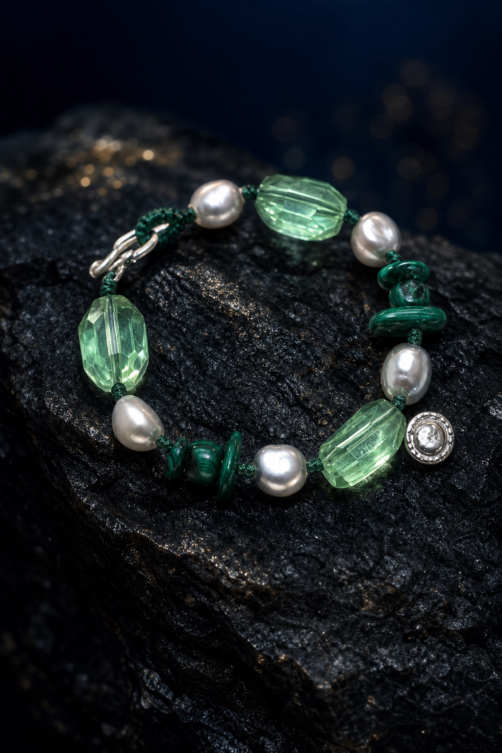 Verdant Echo Malachite Bracelet crystal texture close-up