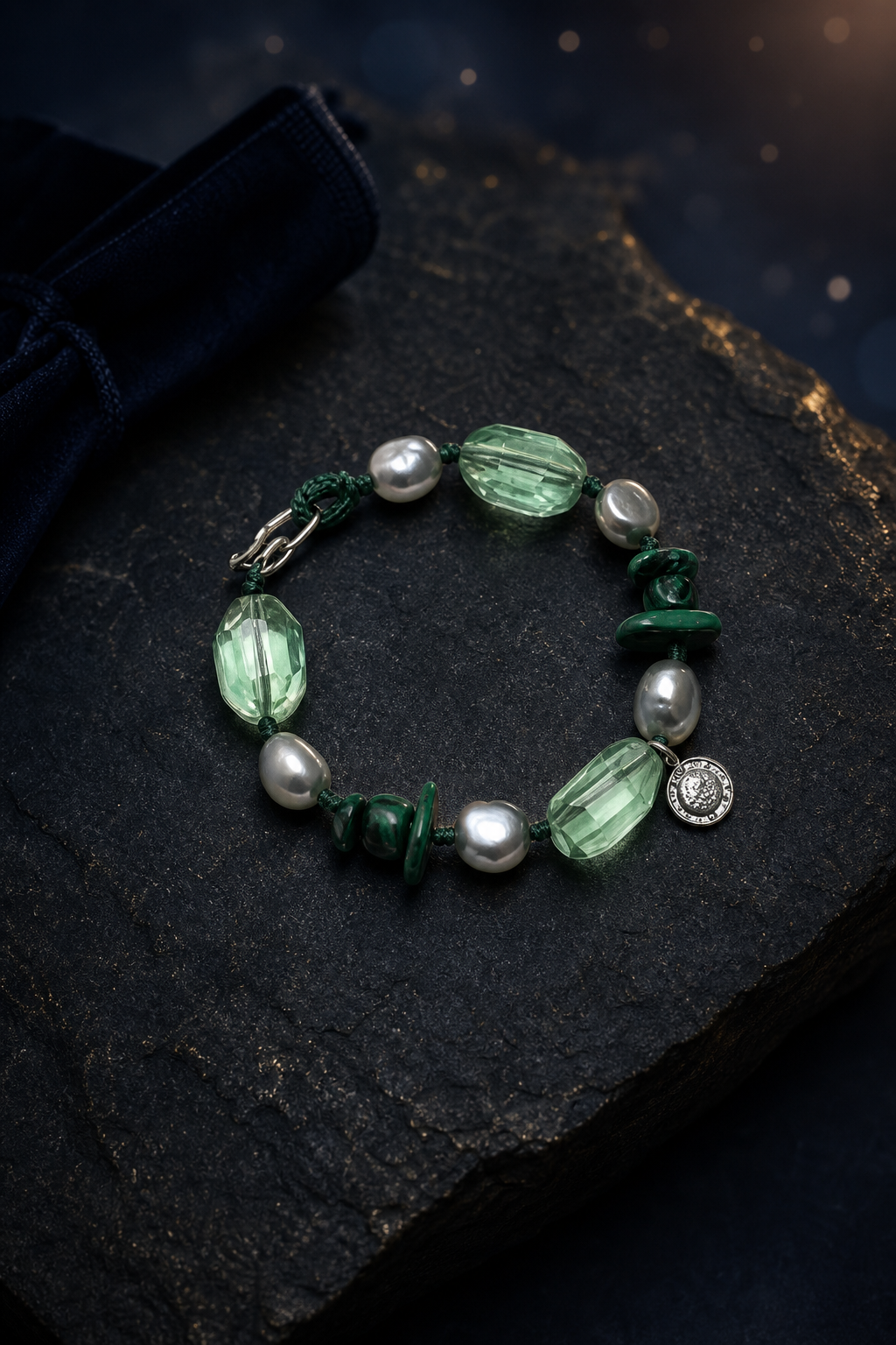 Verdant Echo Malachite Bracelet packaging flat lay