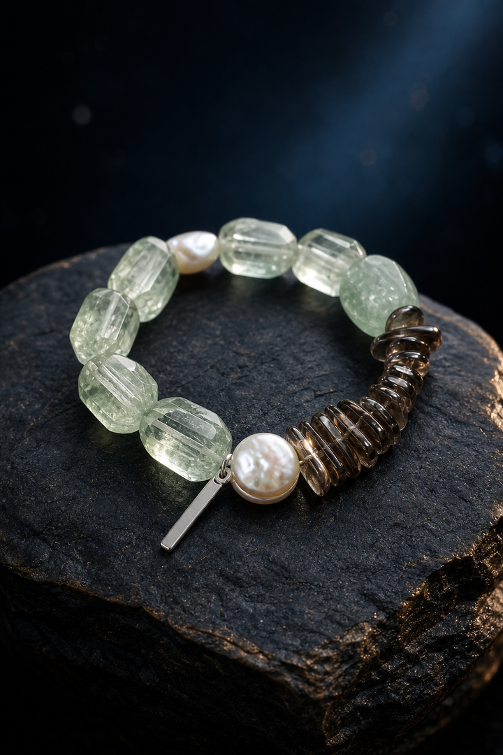 Verdant Ember Crystal Pearl Bracelet side or closure detail