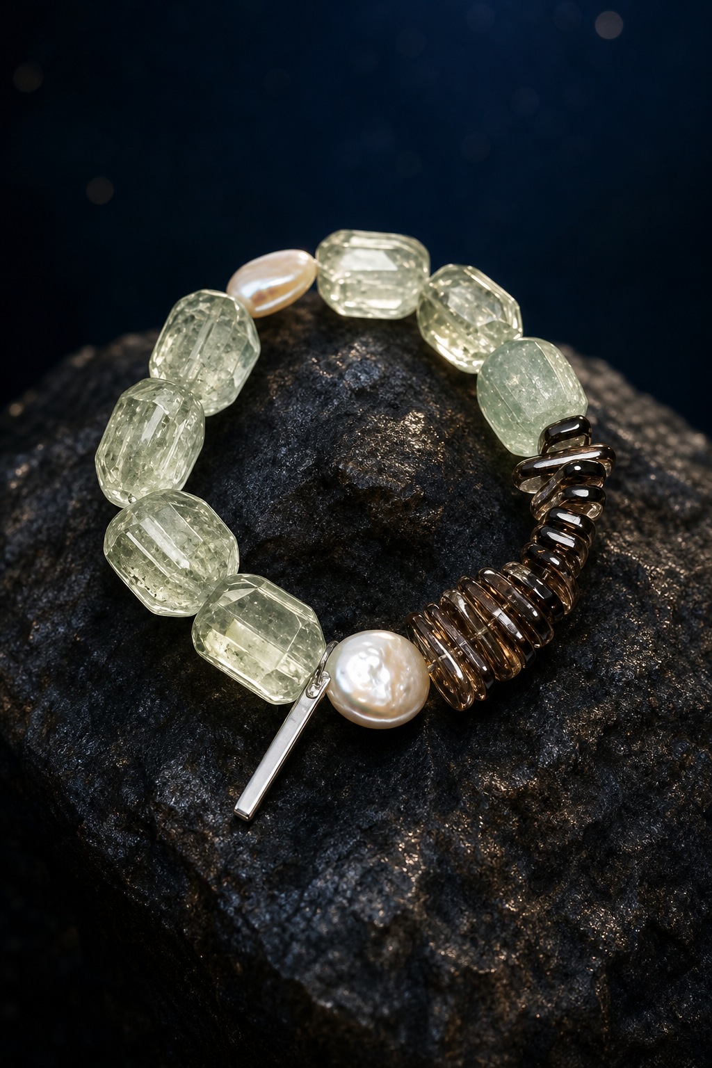 Verdant Ember Crystal Pearl Bracelet crystal texture close-up