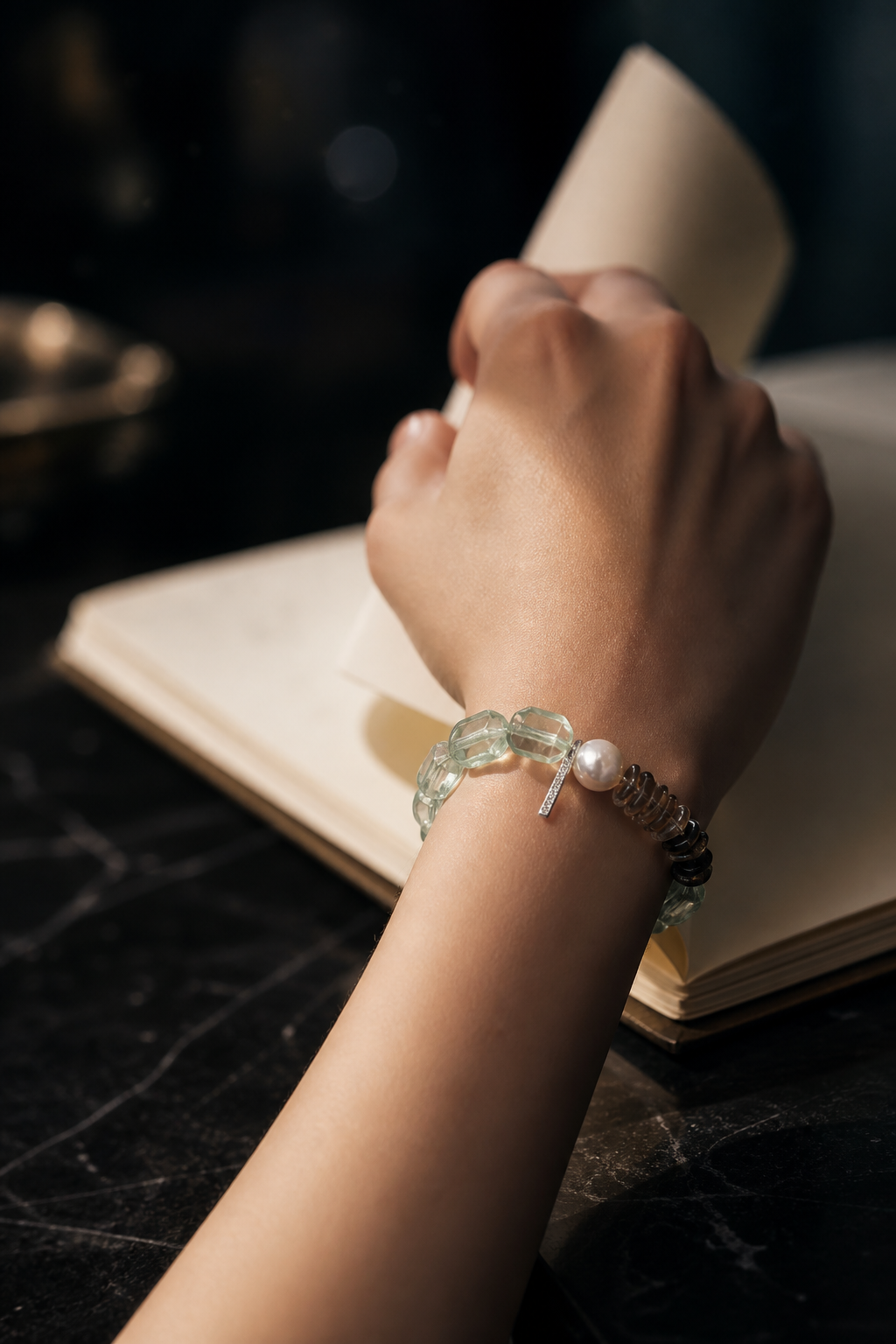 Verdant Ember Crystal Pearl Bracelet lifestyle ritual context