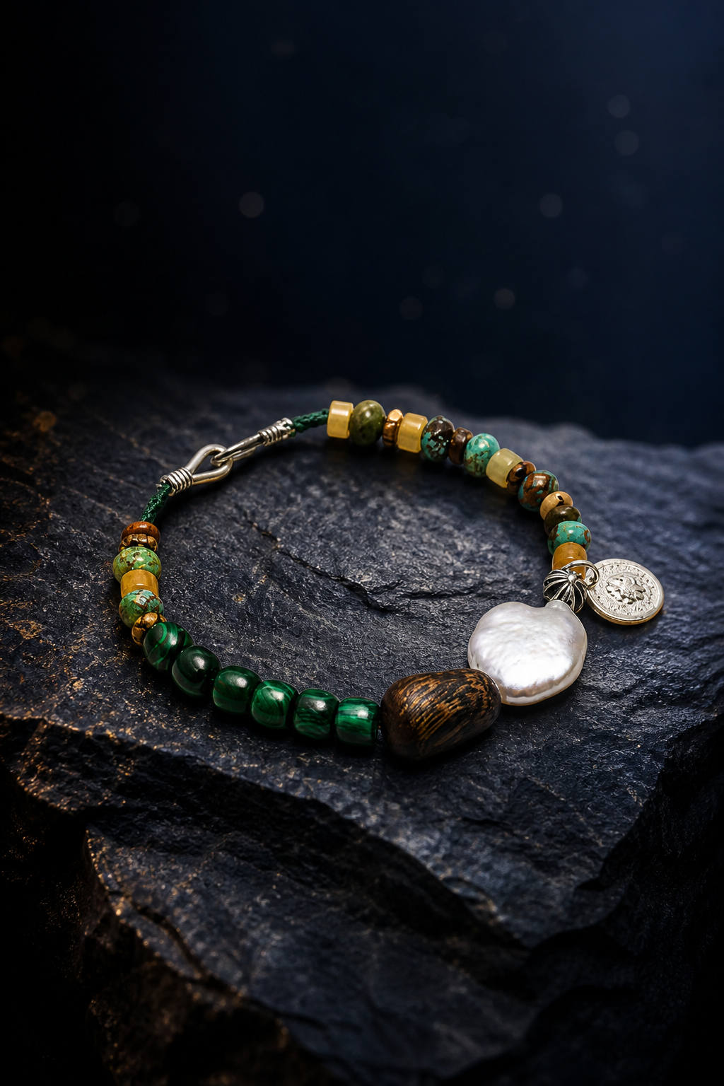 Verdant Lark Malachite Pearl Bracelet side or closure detail