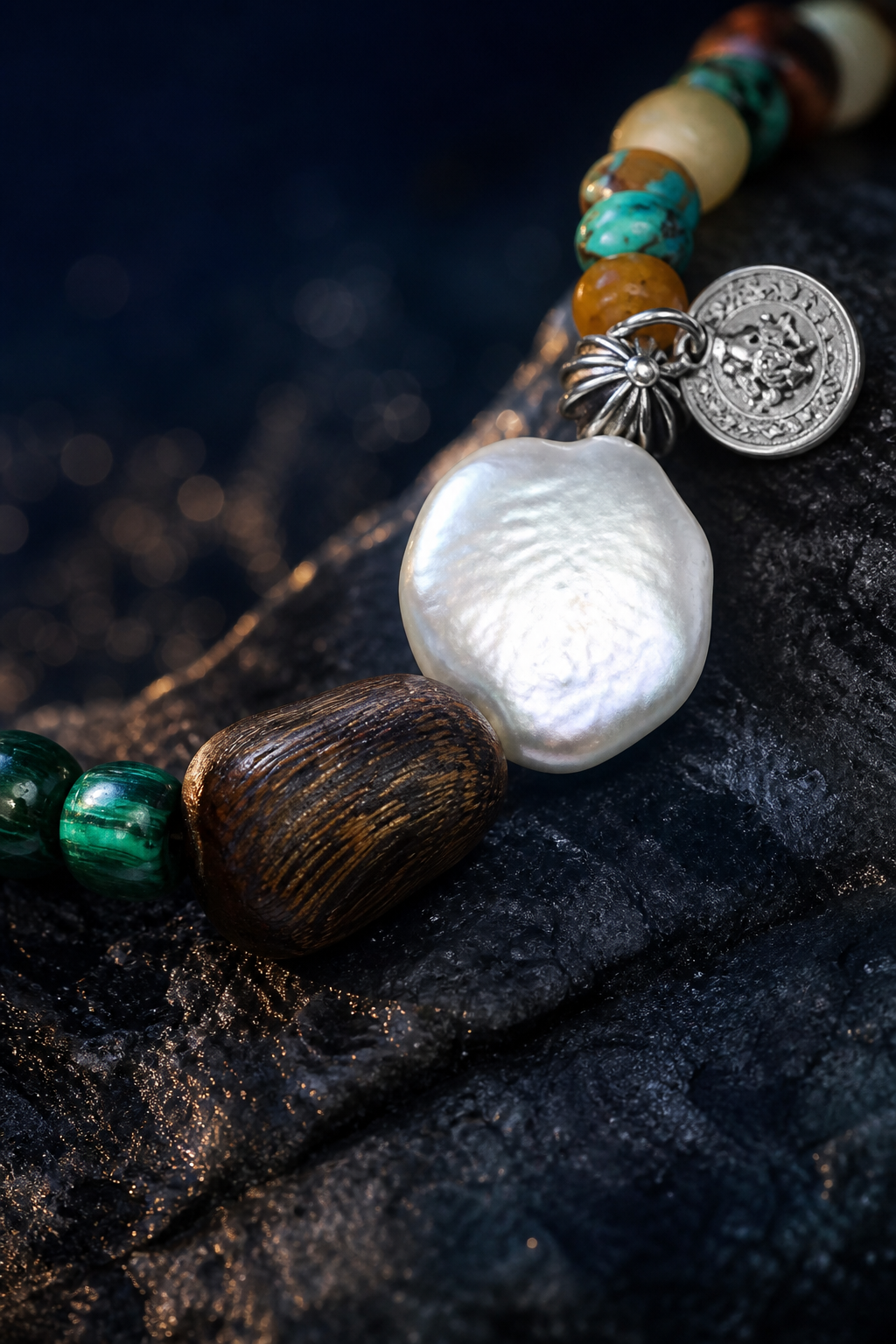 Verdant Lark Malachite Pearl Bracelet crystal texture close-up