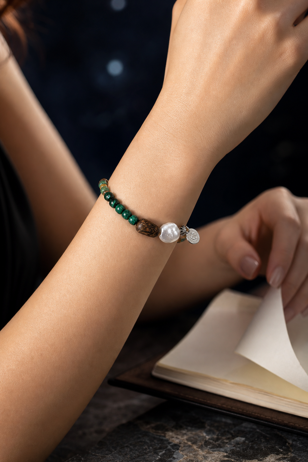Verdant Lark Malachite Pearl Bracelet lifestyle ritual context