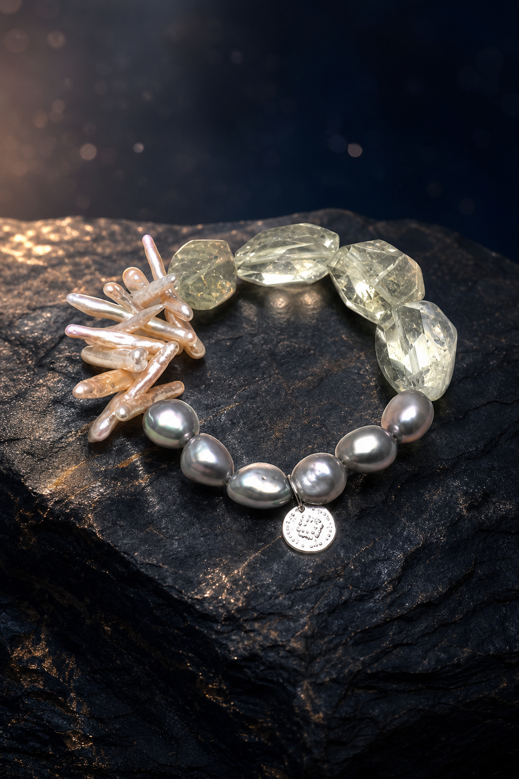 Verdant Rain Gem Bracelet front view on a dark atmospheric backdrop