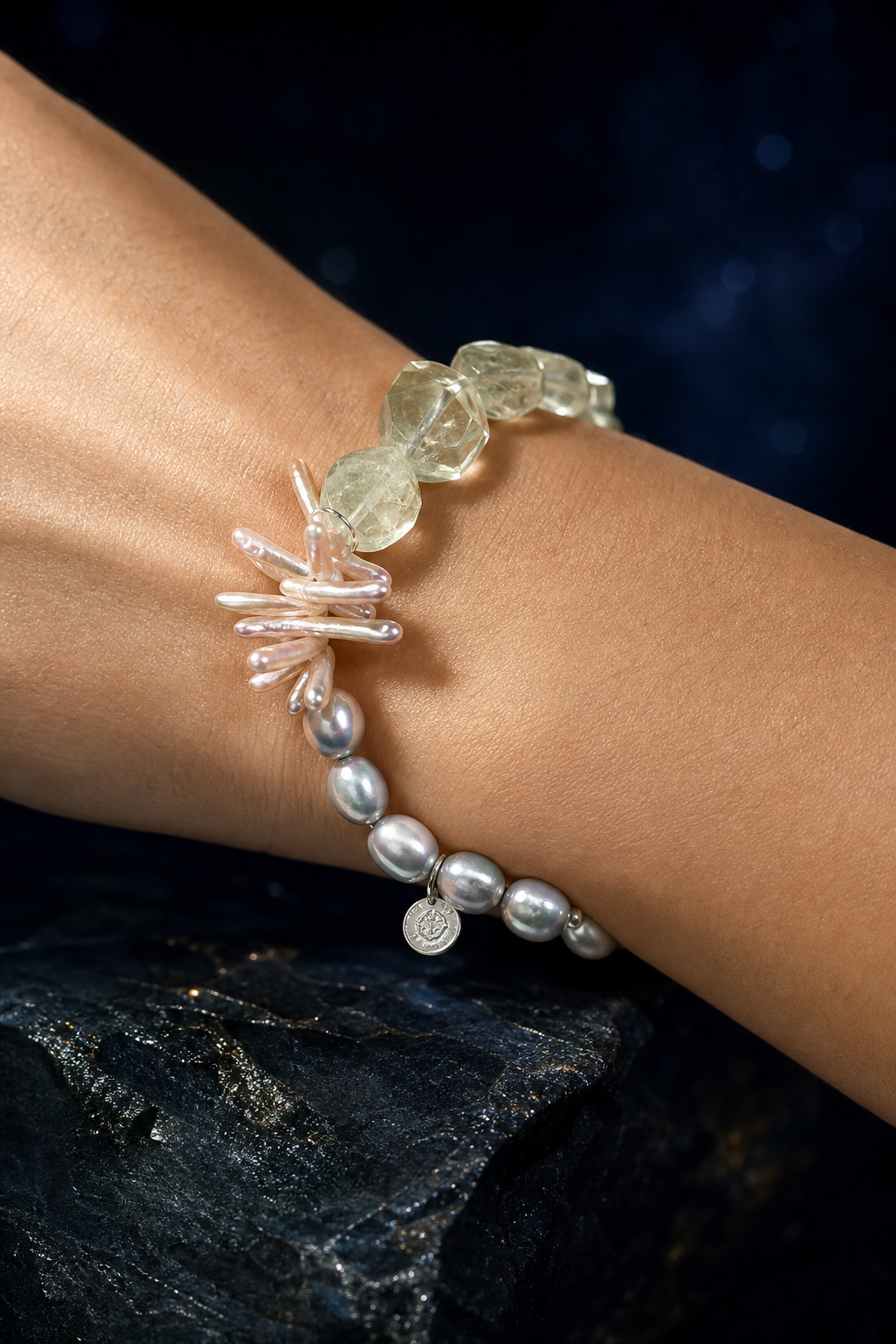 Verdant Rain Gem Bracelet faceless model close-up