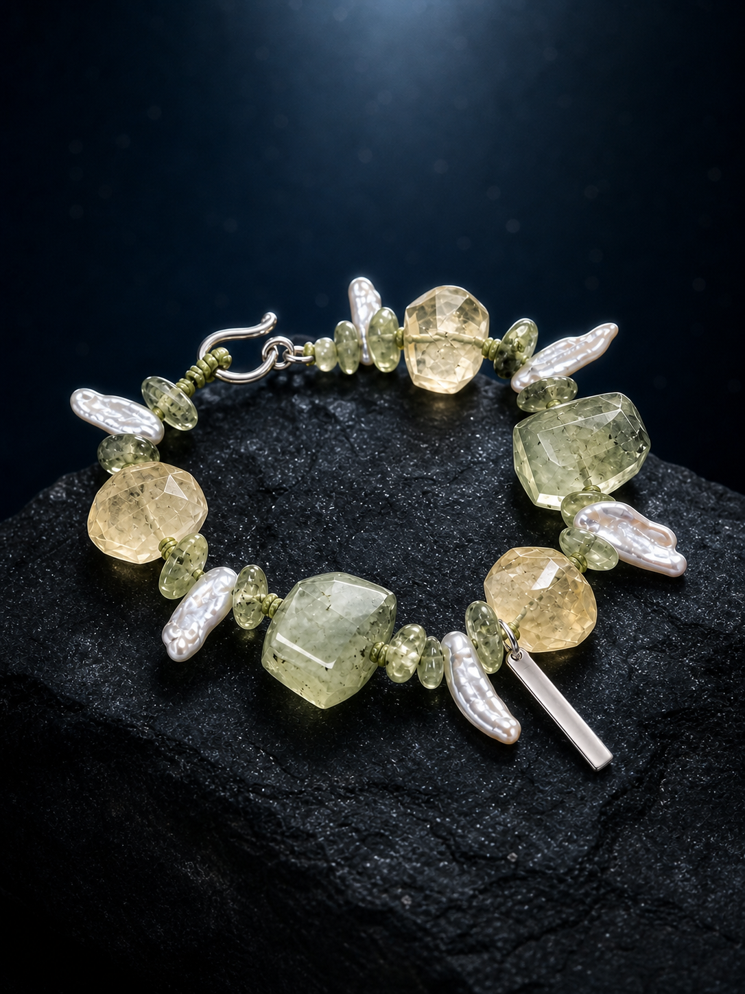 Verde Current Prehnite Citrine Bracelet angled three-quarter product view
