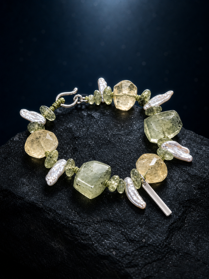 Verde Current Prehnite Citrine Bracelet angled three-quarter product view