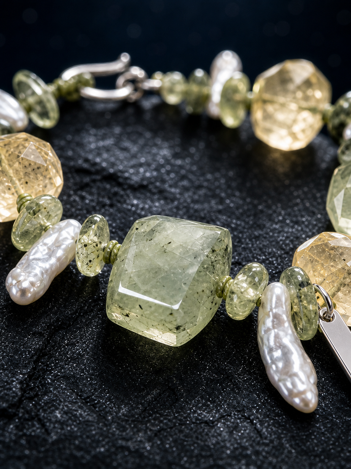 Verde Current Prehnite Citrine Bracelet crystal texture close-up