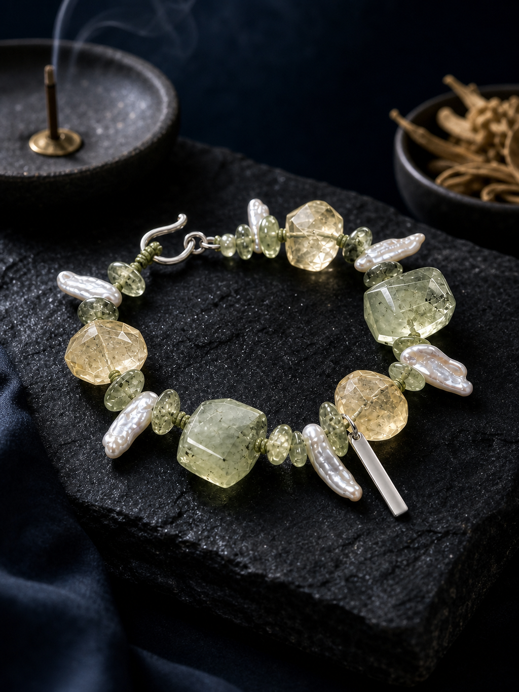 Verde Current Prehnite Citrine Bracelet styled for daily wear, travel, meditation ritual use