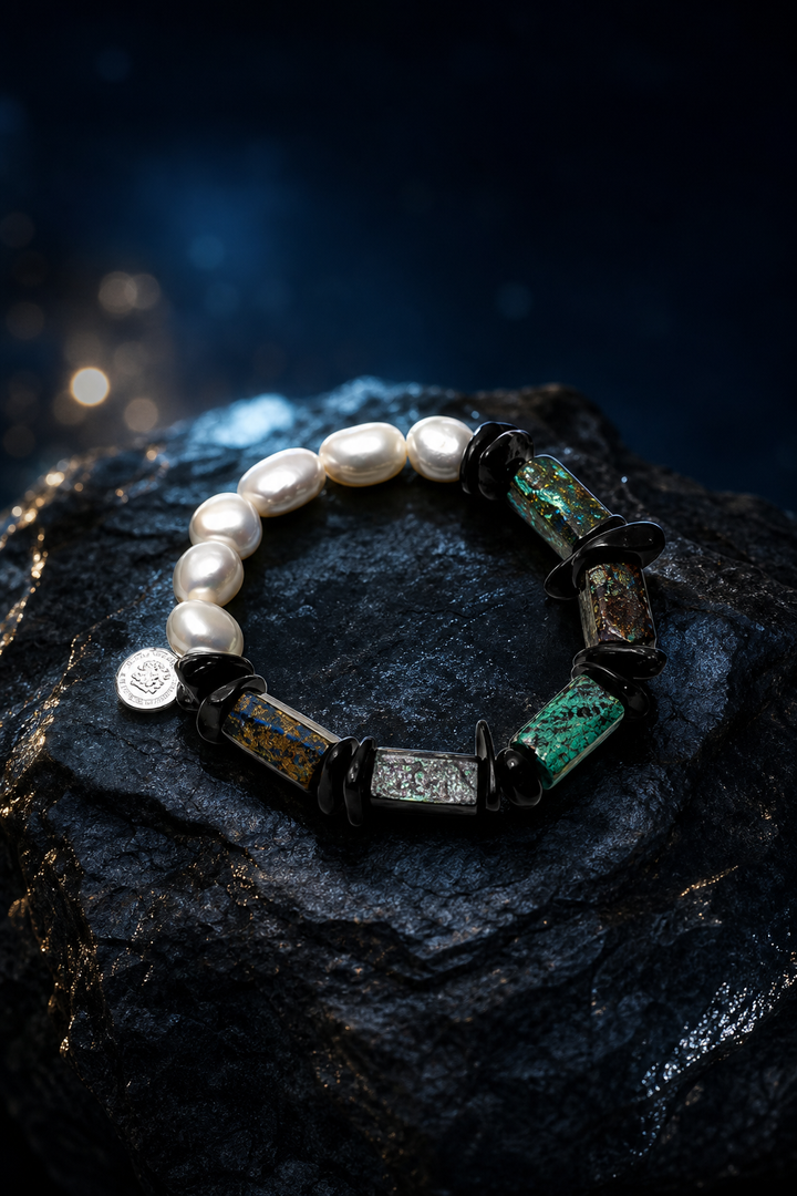 Verdigris Ore Pearl Bracelet angled three-quarter product view