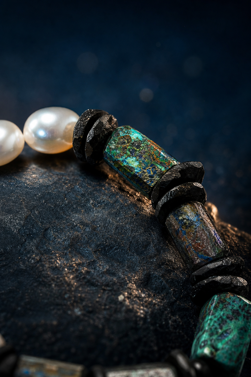Verdigris Ore Pearl Bracelet crystal texture close-up