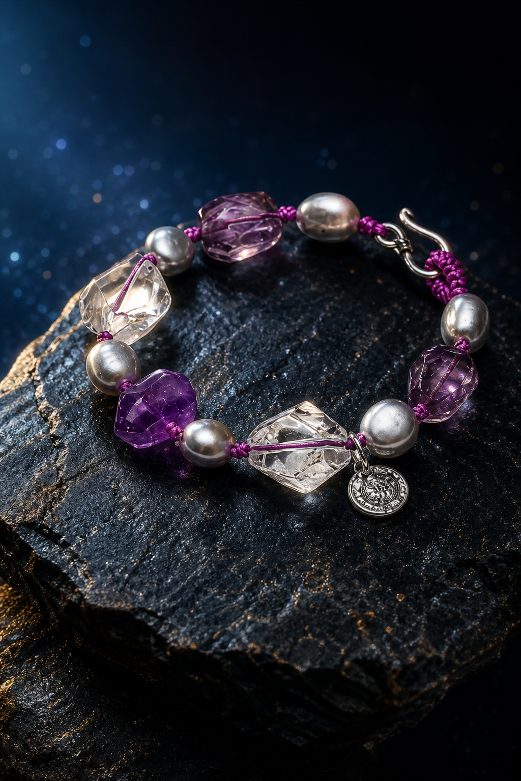 Violet Mist Amethyst Pearl Bracelet angled three-quarter product view