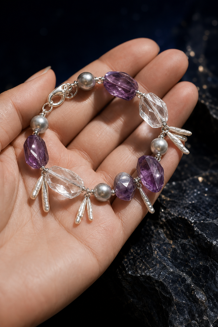 Violet Tide Amethyst Pearl Bracelet (14.5 / 15 / 16 cm) shown in hand for scale