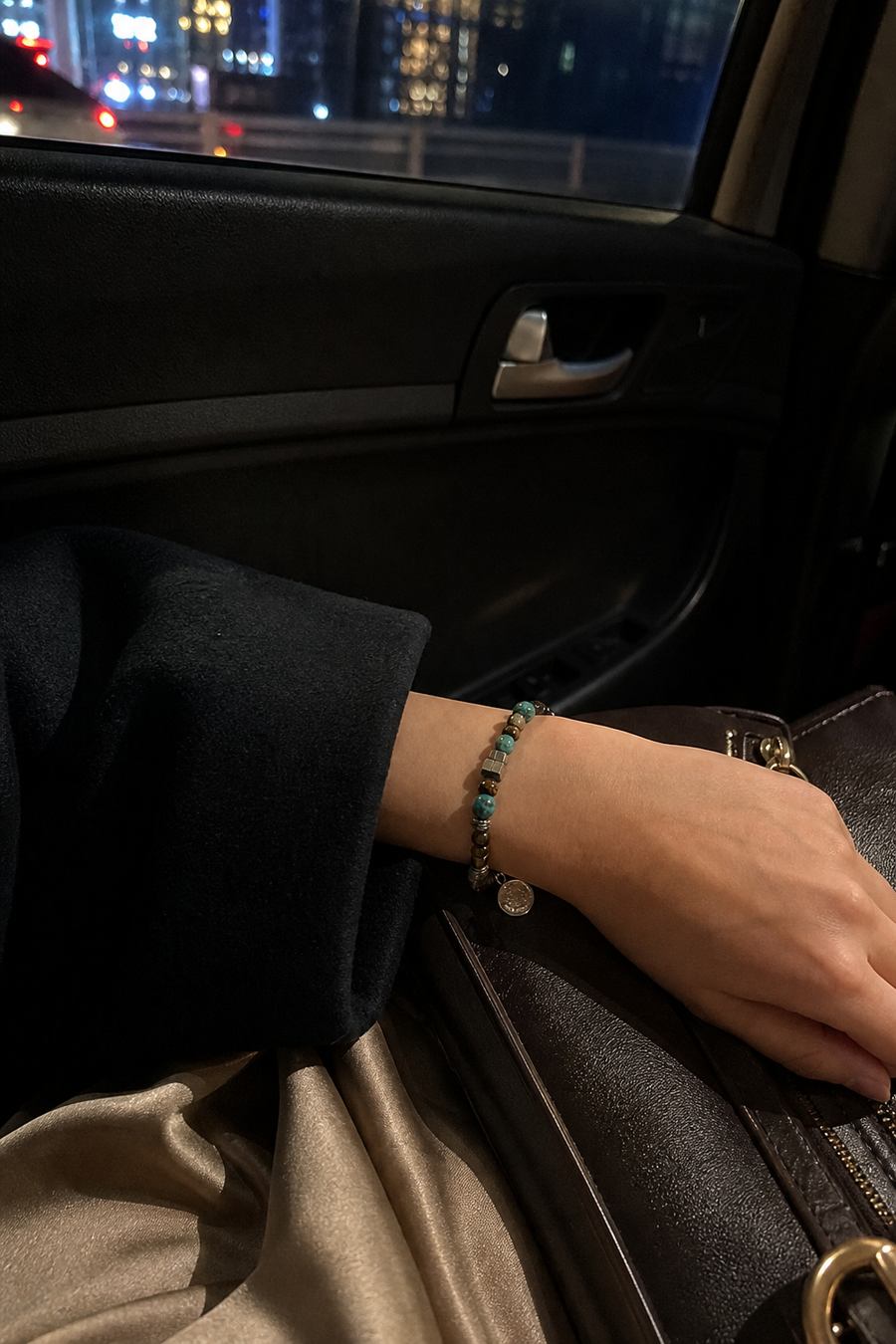 Golden Pine Mixed Gem Bracelet worn by a customer