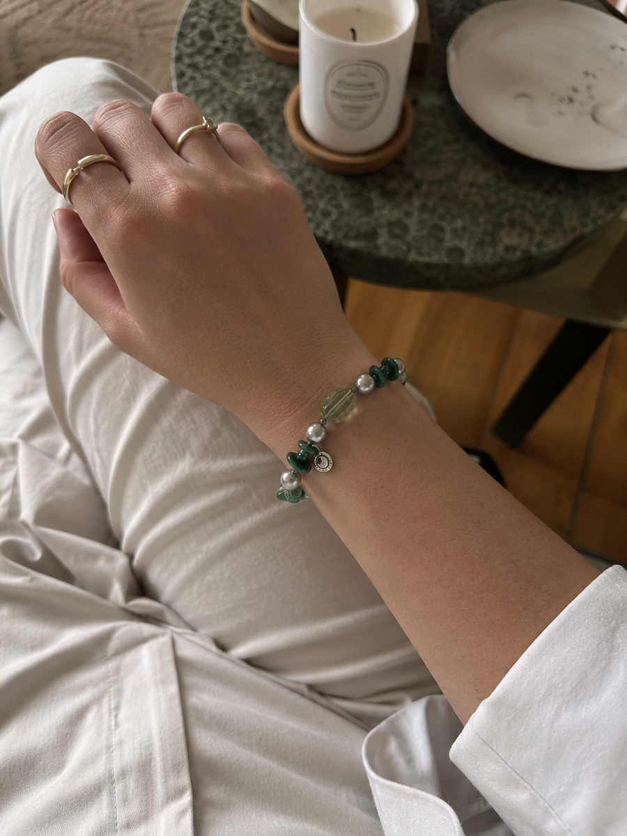 Verdant Echo Malachite Bracelet worn by a customer